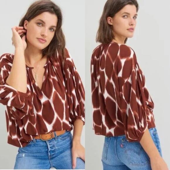 Anthropologie Corey Lynn Calter Brown & White Adventurerer Relaxed Blouse - Picture 8 of 8